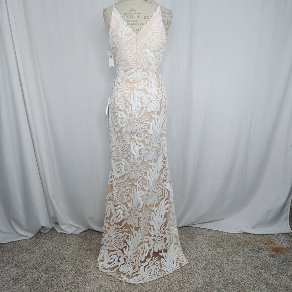 Dress the Population Lace Dress Medium White Maxi Sequin - Picture 7 of 11